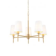 Florence Multi Arm Shade Pendant Ceiling Lamp, Satin Brass Plate, Vintage White Fabric