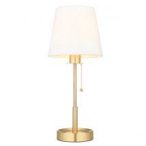 Florence Base & Shade Table Lamp, Satin Brass Plate, Vintage White Fabric