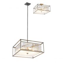 Argyle Fixed Ceiling Pendant, Semi Ceiling Lamp, 6 Light E14, Pewter, Clear, Grain Glass