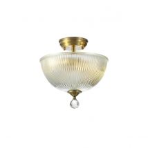Dresden 2 Light Semi Flush Ceiling Lamp E27 With Dome 30cm Glass Shade Antique Brass, Clear