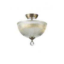 Dresden 2 Light Semi Flush Ceiling Lamp E27 With Dome 30cm Glass Shade Satin Nickel, Clear