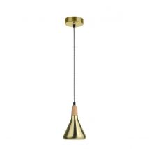 Venanzio Dome Pendant Ceiling Light Brass Metal, Natural Wood LED E14