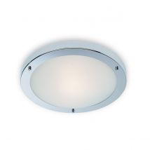 Rondo 1 Light Flush Ceiling Light Chrome, Opal Glass IP54, E27