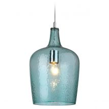 Glass 1 Light Dome Ceiling Pendant Chrome, Aqua Glass, E27