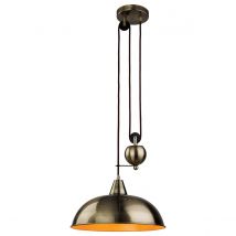 Century 1 Light Rise & Fall Dome Ceiling Pendant Antique Brass, E27