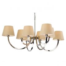 Fairmont 8 Light Multi Arm Chandelier Polished Stainless Steel, Cream Linen Shade, E14