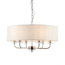 Nixon 6 Light Multi Arm Ceiling Pendant Nickel Plate, White Silk Effect, E14