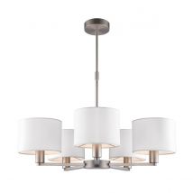 Daley 5 Light Multi Arm Ceiling Pendant Matt Nickel, Vintage White Silk Effect, E14