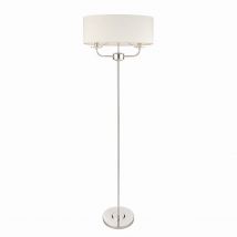 Nixon 2 Light Floor Lamp Nickel Plate, White Silk Effect, Crystal Glass, E14