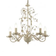 Lullaby 5 Light Multi Arm Ceiling Pendant Flower Design Cream With Brushed Gold, Pearl Effect Acrylic, E14
