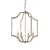 Lainey 4 Light Ceiling Pendant Antique Brass Plate & Clear Crystal Glass, E14