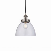Hansen Dome Pendant Light Brushed Silver Paint, Clear Glass