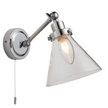 Faraday Bathroom Adjustable Dome Wall Light with Pull Cord Chrome Glass Shade