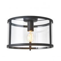 Hopton Decorative Flush Ceiling Lamp, Matt Black, Glass