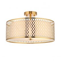Cordero Decorative Flush Ceiling Lamp, Gold Effect Plate, White Fabric, Frosted Glass