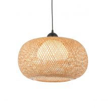 Bali Single Pendant Ceiling Lamp, Natural Bamboo, White, Matt Black