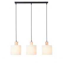 Durban Bar Pendant Ceiling Lamp, Natural Eucalyptus Wood, Natural Linen, Matt Black