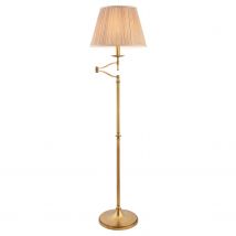 Stanford 1 Light Swing Arm Floor Lamp Antique Brass with Beige Shade, E27