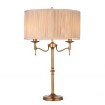 Stanford 2 Light Table Lamp Antique Brass with Beige Shade, E14