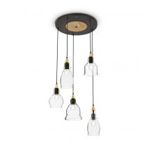Gretel  5 Light Cluster Pendant Black with Clear Glass Shades, E27