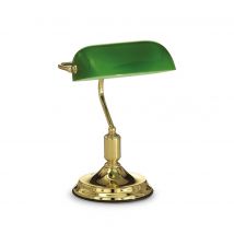 Lawyer 1 Light Banker Lamp Gold with Green Glass Shade, E27
