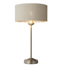 Highclere 1 Light Table Lamp Brushed Chrome Plate, Natural Linen
