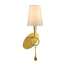 Paola Wall Lamp 1 Light E14, Gold Painted With Cream Shade & Amber Glass Droplets