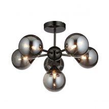 Oscar 6 Light Multi Arm Glass Shade Semi Flush Ceiling Lamp Black Chrome
