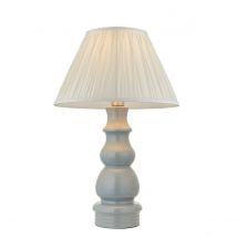 Provence & Chatsworth Base & Shade Table Lamp Blue Grey Glaze, Satin Nickel Plate & Ivory Silk Fabric