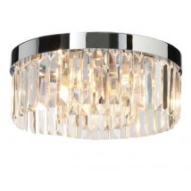 Bathroom 5 Light Flush Ceiling Light Chrome, Clear Crystal (K9) Glass Detail IP44