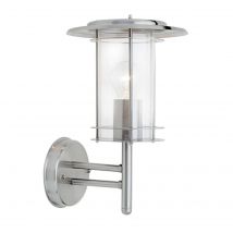 York 1 Light Outdoor Wall Lantern Polished Stainless Steel, Clear Polycarbonate IP44, E27