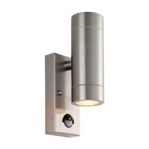 Palin PIR Outdoor Up Down Wall Lamp 2 Light Brushed Stainless Steel IP65