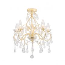 Vela 5 Light Bathroom Ceiling Light Satin Brass, Clear IP44