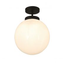 Porto Bathroom Ceiling Light Matt Black, Opal IP44