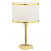 Abbano Table Lamp With Round Shade Cream With Gold Strip, Brushed Brass