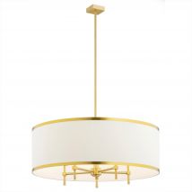 Abbano Cylindrical Pendant Ceiling 5 Light Cream With Gold Strip, Brushed Brass