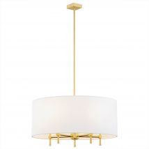 Abbano Cylindrical Pendant Ceiling 5 Light White, Brushed Brass