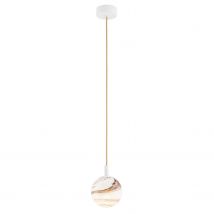 Almiros Globe Pendant Ceiling Light White-Brown (Marble Colour), Cream White, Gold Wire