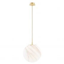 Almiros 30cm Globe Pendant Ceiling Light White-Brown (Marble Colour), Brushed Brass, Gold Wire