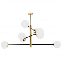 Cameron Globe Pendant Ceiling 8 Light Opal Matt, Black Structure, Brass Steel