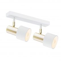 Doria Twin Ceiling Spotlight White Structure, Brass Elements
