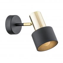Doria Single Spotlight Black Structure, Brass Elements