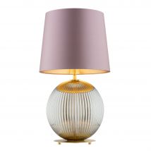 Hamilton Table Lamp With Round Tapered Shade Dirty Pink (Gold Inside), Grey Lister (Fluted), Brushed Brass