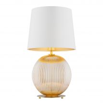 Hamilton Table Lamp With Round Tapered Shade Creamy (Gold Inside), Honey Lister (Fluted), Brushed Brass