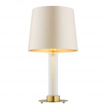 Hampton Table Lamp With Round Tapered Shade Beige (Gold Inside), Transparent (Fluted), Brushed Brass