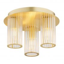 Hampton Shade Cluster Ceiling 3 Light Transparent (Fluted), Brushed Brass