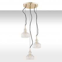 Cruz Cluster Pendant Ceiling 3 Light Transparent, Brass Steel