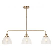 Hansen Bar Pendant Ceiling Light Antique Brass Plate, Clear Glass, 3x E27