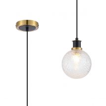Plattsburgh 1.3m Pendant, 1 Light E14 IP44 With 15cm Round Dimpled Glass Shade, Brass, Clear & Satin Black