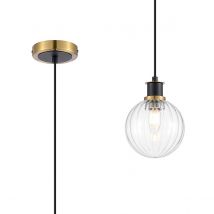 Plattsburgh 1.3m Pendant, 1 Light E14 IP44 With 15cm Round Segment Glass Shade, Brass, Clear & Satin Black